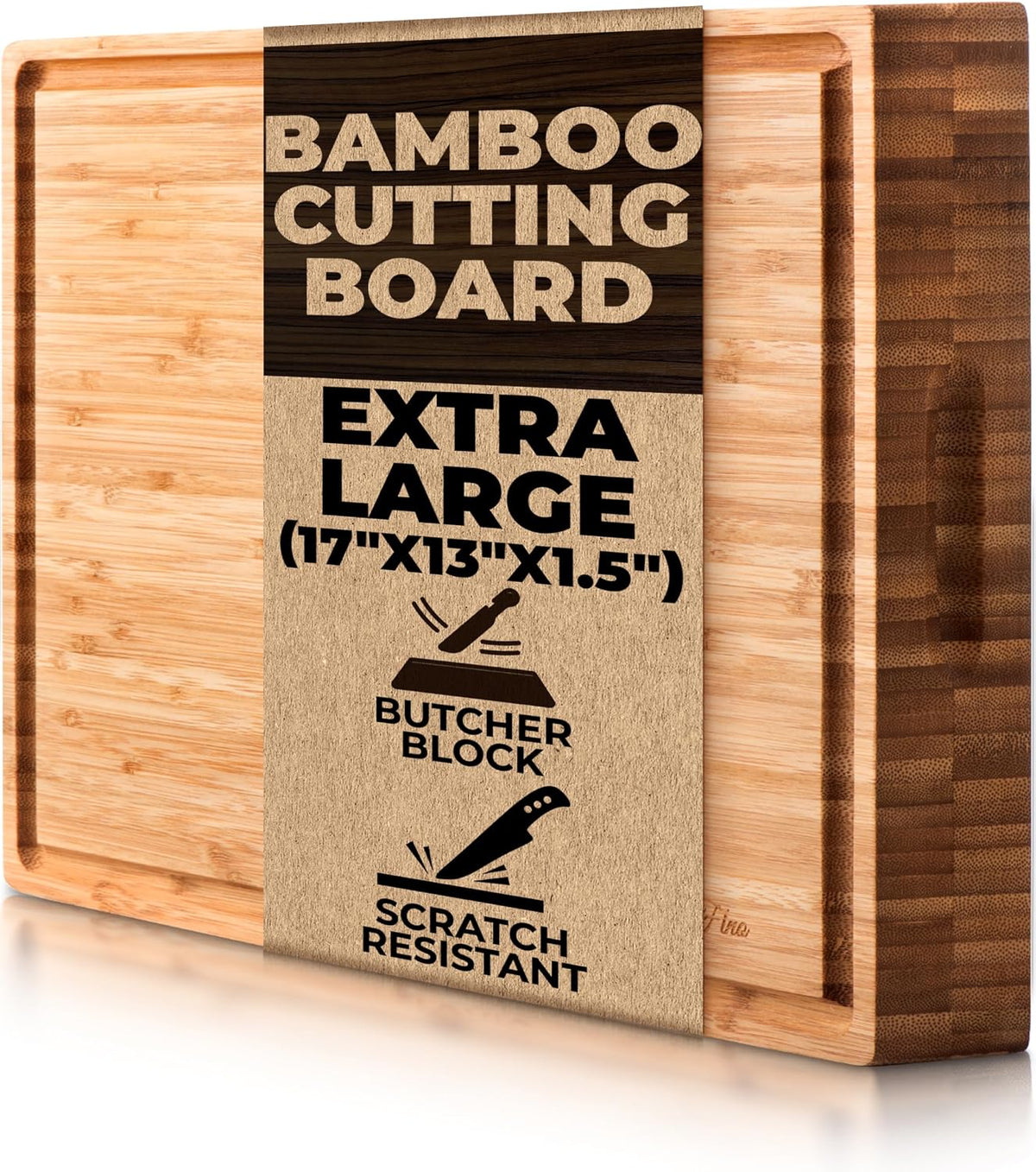 Butcher Block - Organic Bamboo Cutting Board w/Juice Groove - 17x13x1.5" -Butcher Block Cutting Board - Premium Quality and Professional Design - Bamboo Chopping Block