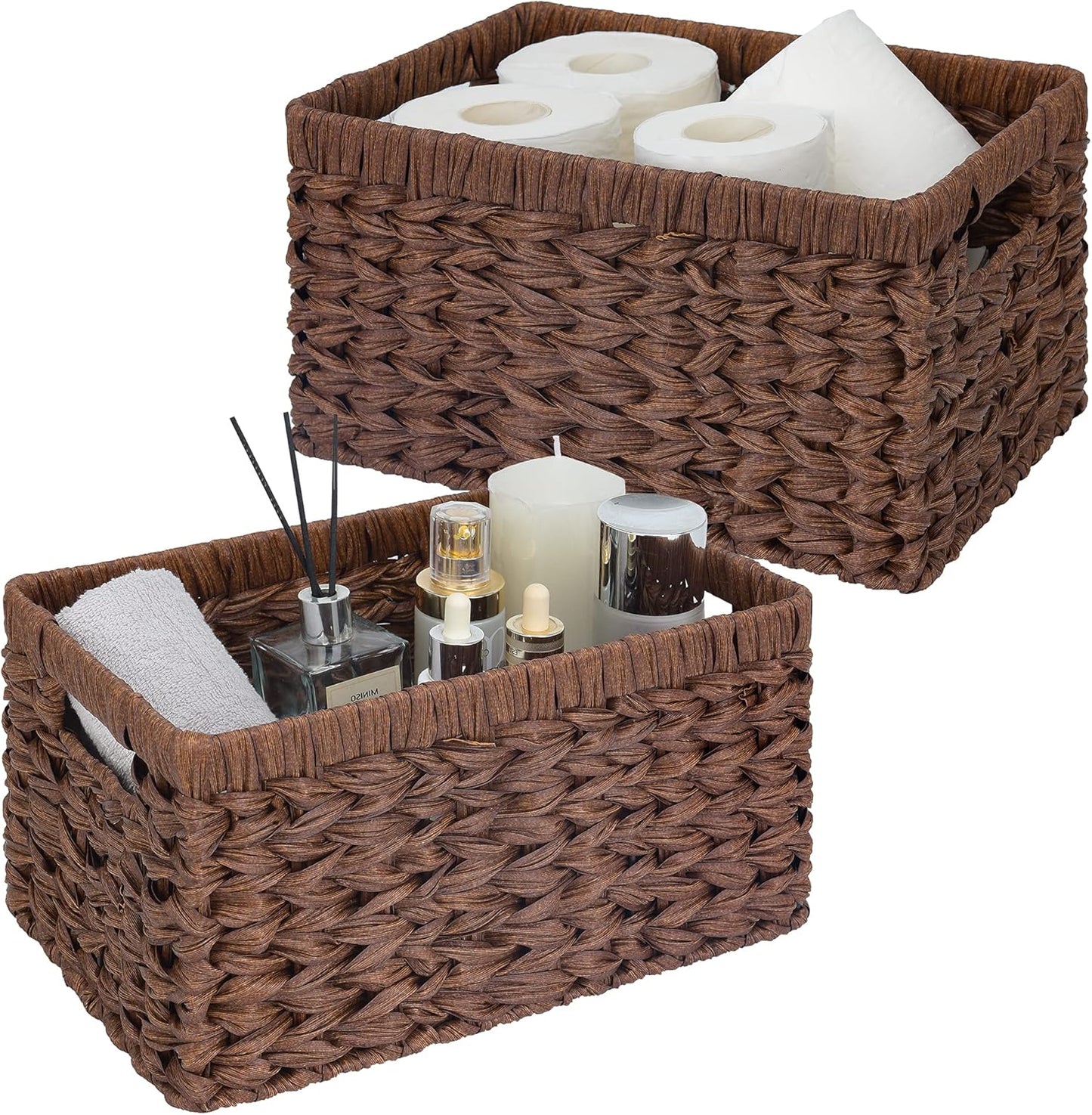 GRANNY SAYS Wicker Storage Baskets for Shelves, Water Hyacinth Basket with Scalloped Edge, Storage Wicker Baskets for Pantry, Large, 2-Pack