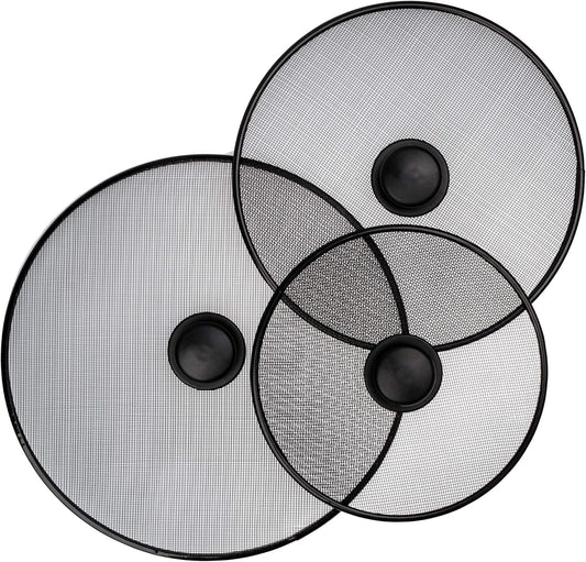 Stainless Steel Splatter Screen with Lid for Cooking - Set of 3: 8,2", 10", 11,4" - Splatter Grease Guard for Kitchen Stove - Anti Oil Splash Frying Shield