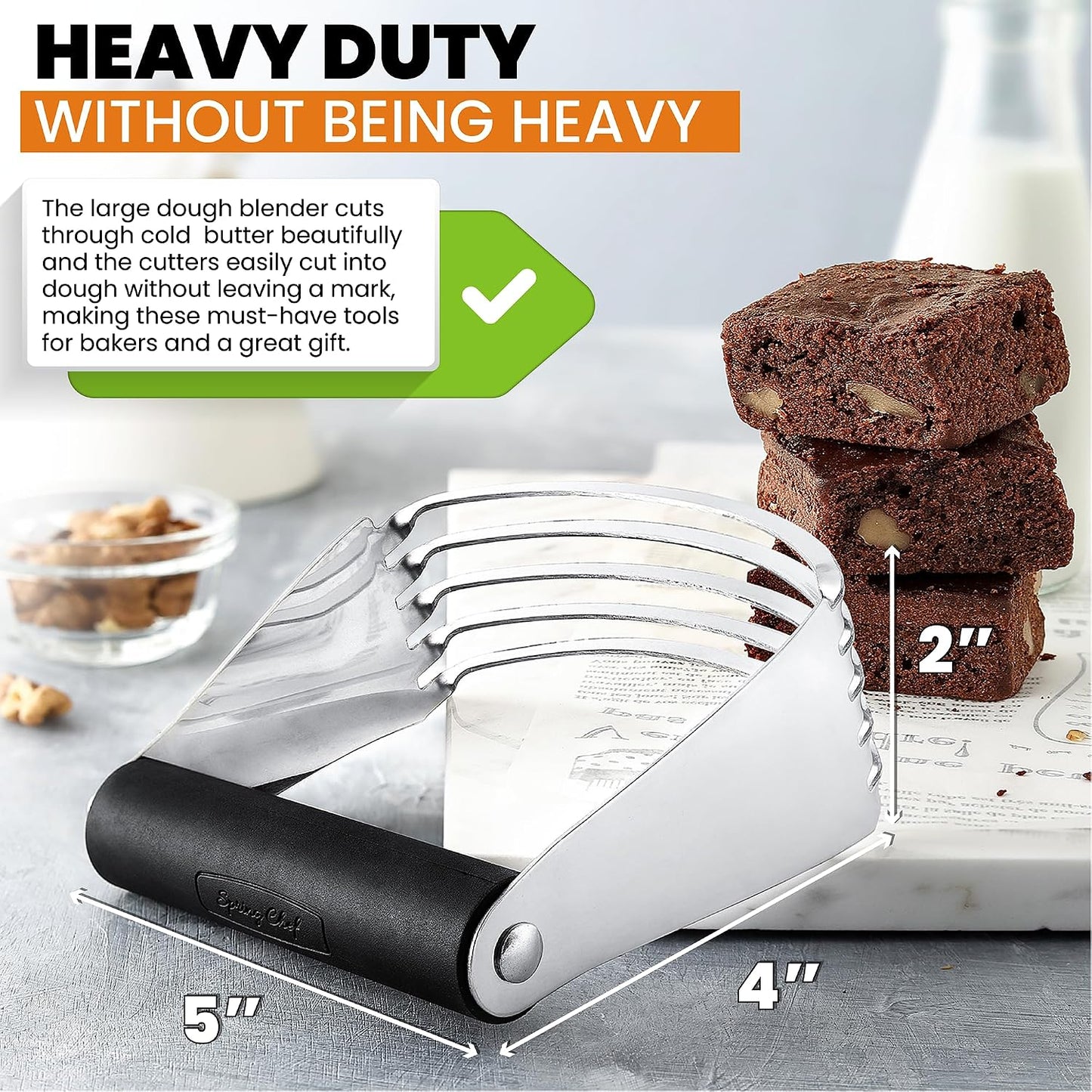 Spring Chef Dough Bench Scraper for Baking with Markings - Stainless Steel Kitchen Dough Cutter Tool with Bowl Pastry Scraper for Pizza, Bread, Pastries - Bench Knife - Dishwasher Safe - Black
