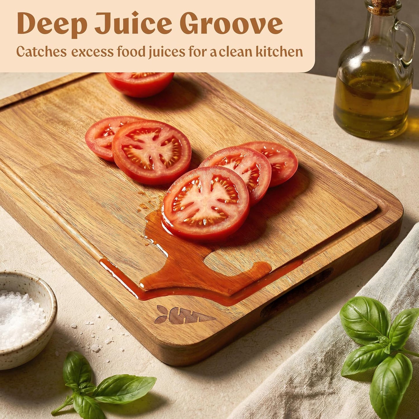 EDELHAUS Cutting Boards for Kitchen (Set of 3) Beeswax Finished Acacia Wood Cutting Board, Mineral Oil Free Wooden Cutting Boards non Toxic with Juice Groove, Non-Slip Feet, Charcuterie Boards