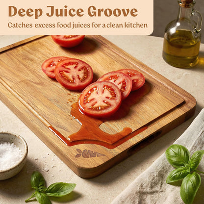 EDELHAUS Cutting Boards for Kitchen (Set of 3) Beeswax Finished Acacia Wood Cutting Board, Mineral Oil Free Wooden Cutting Boards non Toxic with Juice Groove, Non-Slip Feet, Charcuterie Boards