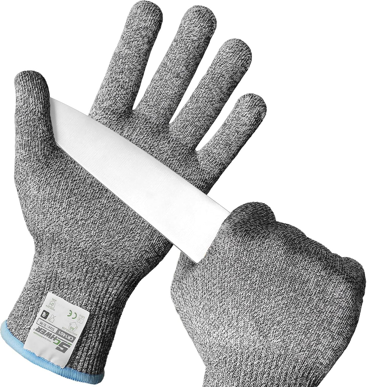 Schwer SlicePro ANSI Cut Resistant Gloves, Food Grade Cutting Glove for Kitchen Food Prep, Mandoline Gloves for Meat Cutting, Oyster Shucking, Fish Fillet Processing, PR1501-G, L