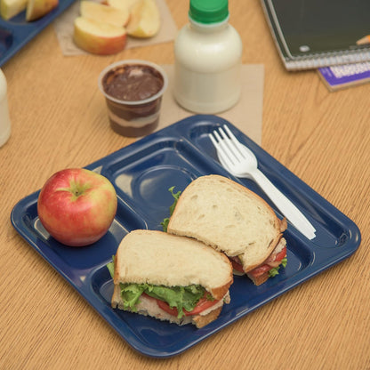 Carlisle FoodService Products Melamine Lunch Tray with 4 Compartments, Right Handed Cafeteria Tray with Divided Compartments for Food, 10" x 9.75", Dark Blue
