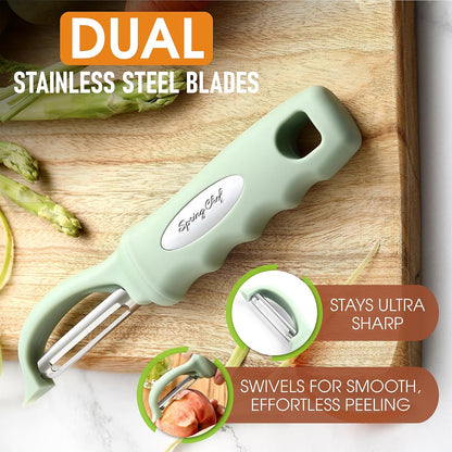 Spring Chef Premium Swivel Vegetable Peeler, Soft Grip Handle and Ultra Sharp Stainless Steel Blades - Perfect Kitchen Peeler For Veggie, Fruit, Potato, Carrot, Apple - Mango