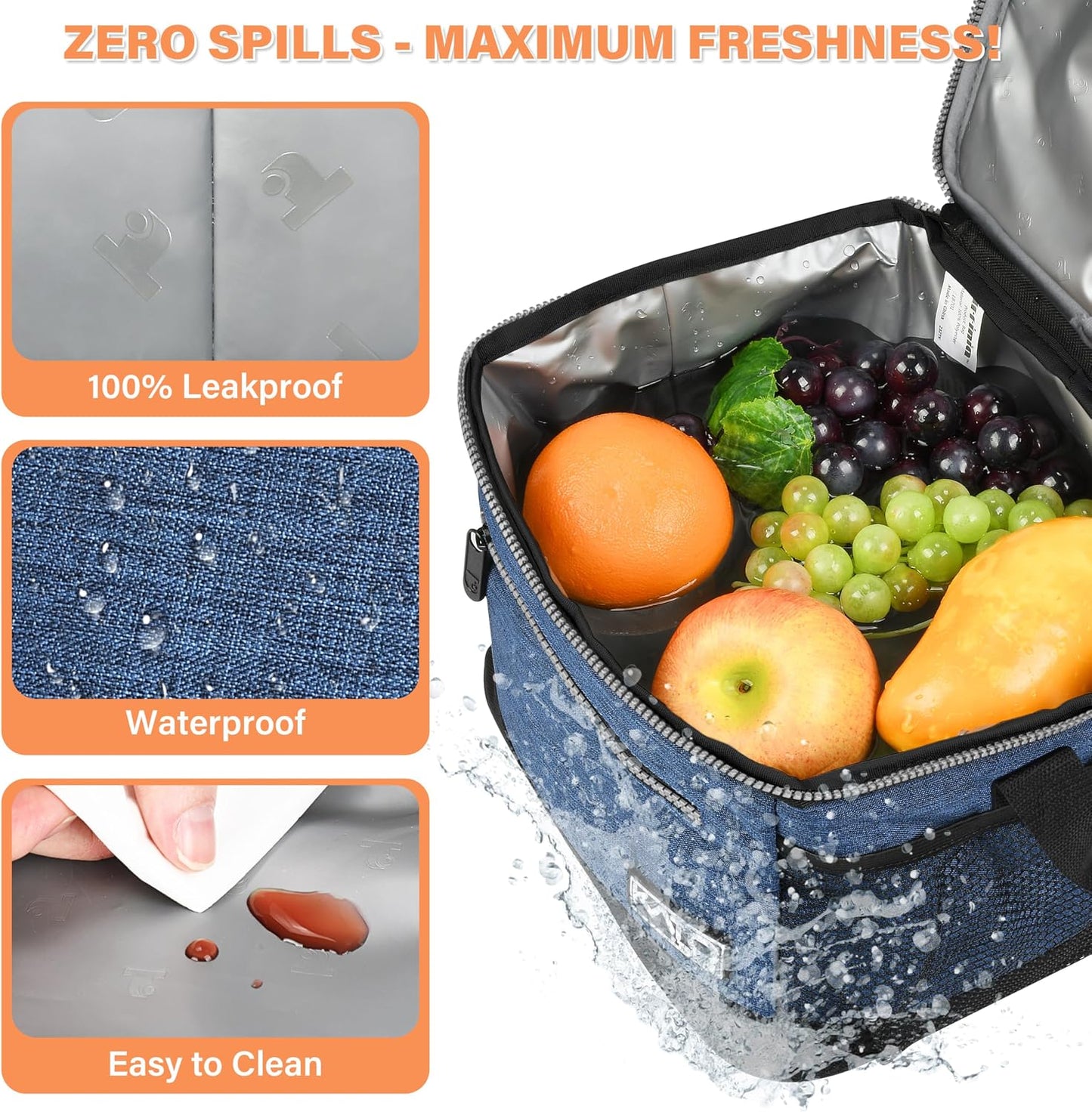 Tirrinia Insulated Lunch Box for Men/Women, Leakproof Lunch Bag for School Work, Large Lunch Tote Kids Boys Girls Student Back to School, Soft Cooler Office Picnic Beach Camping for Adults, Charcoal