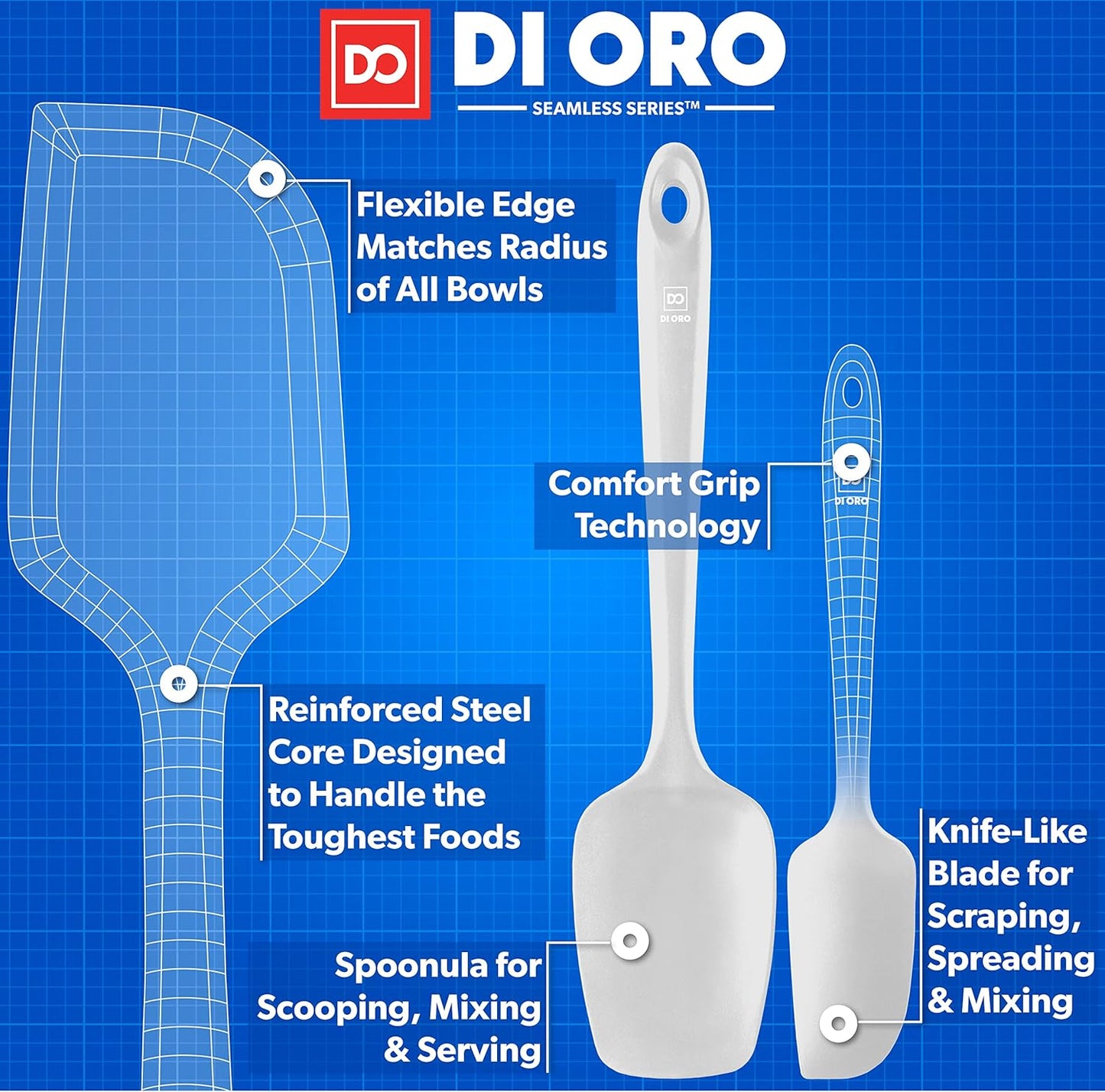 DI ORO Silicone Spatula Set - Rubber Kitchen Spatulas for Baking, Cooking, & Mixing - 600°F Heat-Resistant & BPA Free Silicone Scraper Spatulas for Nonstick Cookware - Dishwasher Safe (3pc, Black)