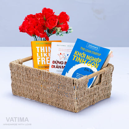 VATIMA Water Hyacinth Storage Baskets with Large Open-Front for Kitchen, Decorative for Living Room, 13.4” x 9.5” x 5.5”, 2 Pack