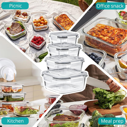 Sorbus 16pc (8 Rectangular 35oz Food Storage Containers and 8 Airtight Lids) – 4.4 Cup Glass Meal Prep Containers, Dishwasher, Freezer, and Oven Safe – Reusable Glass Food Containers for Meal Prep