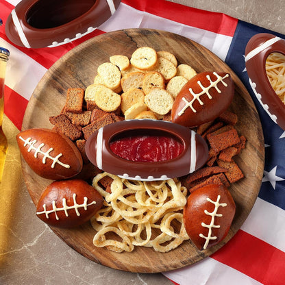 Layhit 4 Pcs Football chip Bowl Football Party Ceramic Condiment Server Chip and Dip Bowls Serving Dishes for Birthday, Tailgate Party Decorations
