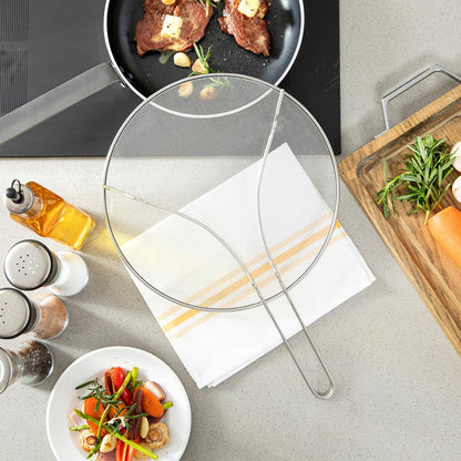 Restaurantware Splatter Screen 1 Count 13" Fine Mesh Cover Stainless Steel Splatter Guard with Resting Feet Cooking Protector for Frying Pan, Cooking Pots, Saute, Grease and Oil, Kitchen Tool