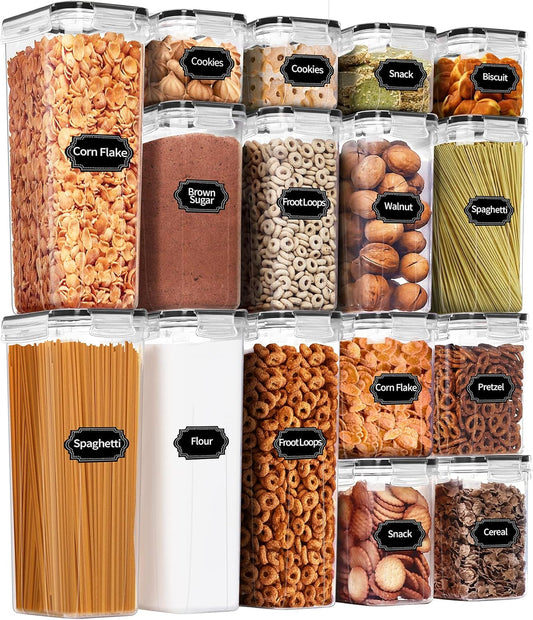 PRAKI Airtight Food Storage Containers with Lids, 12PCS Plastic Kitchen Storage Containers for Pantry Organizers and Storage - Cereal, Rice, Flour and Sugar Containers with Labels & Marker