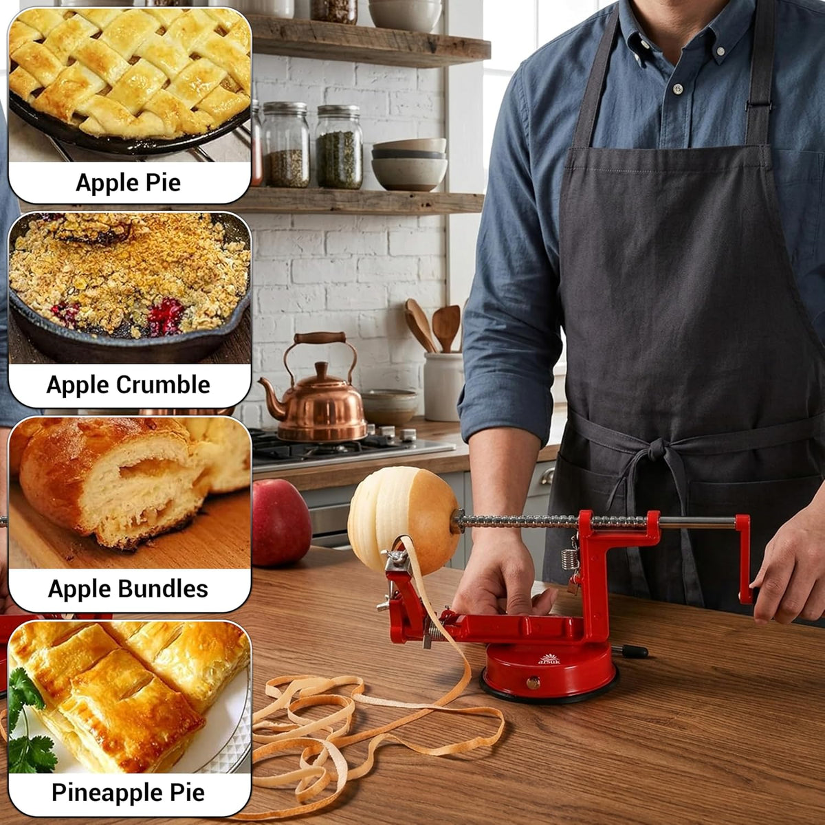 Apple Peeler Corer Slicer All in One – Apple Peeler Slicer Corer with Stainless Steel Blades, Multi-Function Apple Potato Peeler (Green Apple Peeler)