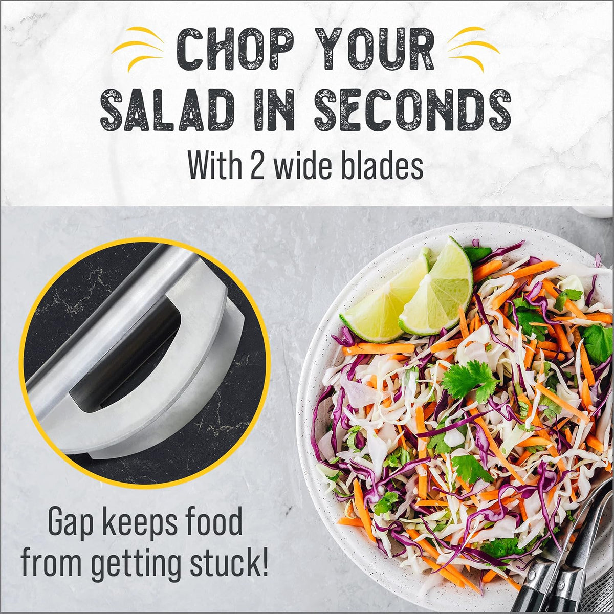 Checkered Chef Salad Chopper Tool - Mezzaluna Knife, Stainless Steel Blade