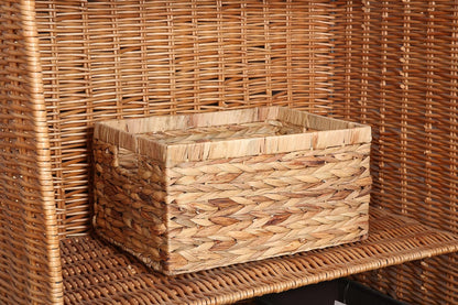 Rectangular Woven Water Hyacinth Storage Baskets with inside Handle for Shelves Bathroom Kitchen Office Desk (Style A)