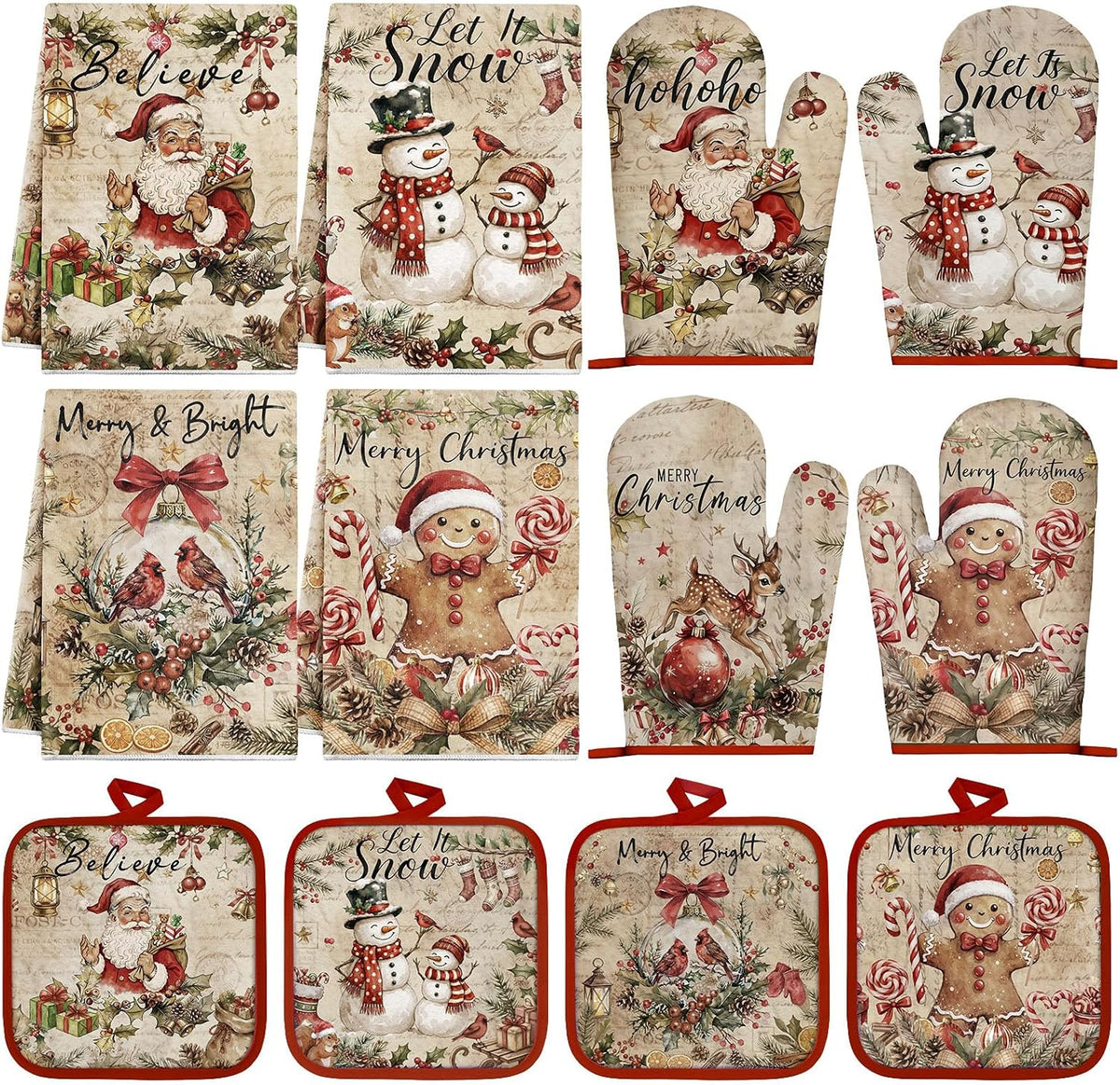 SiliFine 12 Pcs Fall Pumpkin Kitchen Towels Oven Mitts Pot Holders Set