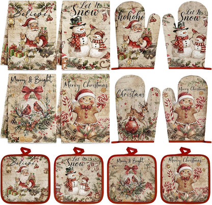 SiliFine 12 Pcs Fall Pumpkin Kitchen Towels Oven Mitts Pot Holders Set