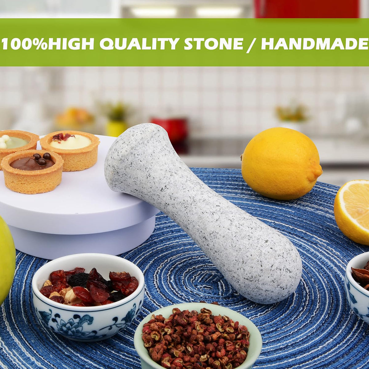 Tianman Marble Replacement Pestle 5.9" Length Polished, Use Pestle on Both Ends (Only Pestle Mortar Not Included) (Grey Marble Polished)