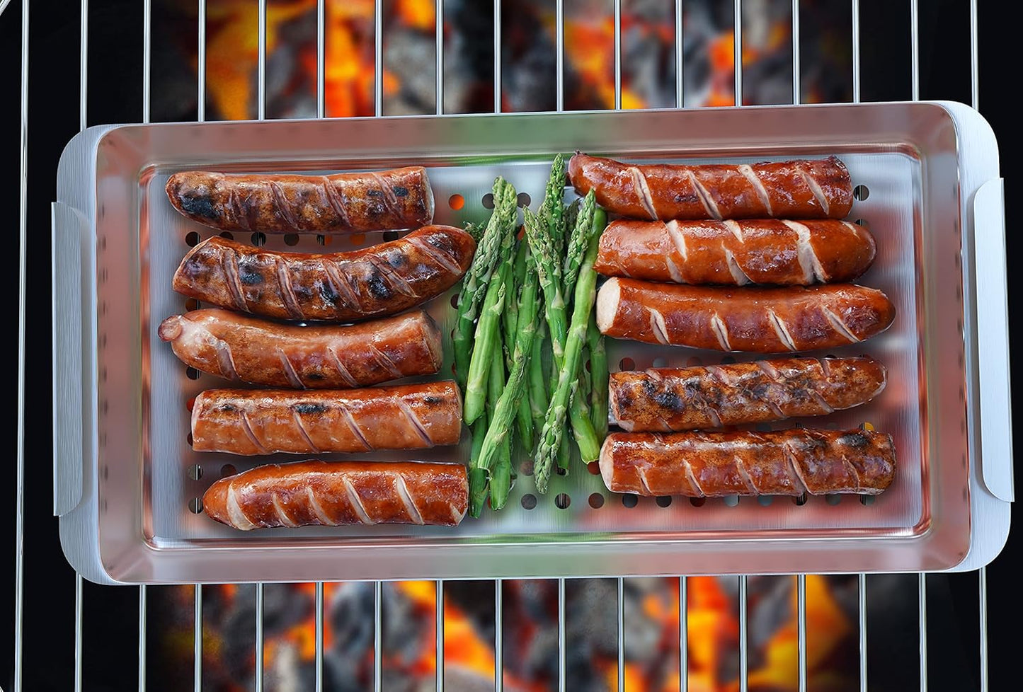 Yukon Glory™ BBQ 'N SERVE Premium Set, Includes 3 Grill Baskets, Serving Tray, Bamboo Cutting Board, Plastic Lid and Clip-on Handle