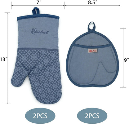 Yutat Silicone Oven Mitts - Oven Mitts and Pot Holders Sets Made of Non-Slip & BPA-Free Silicone, High Heat Resistant 500 Degrees, Perfect for Kitchen Cooking Baking BBQ, Peak Green