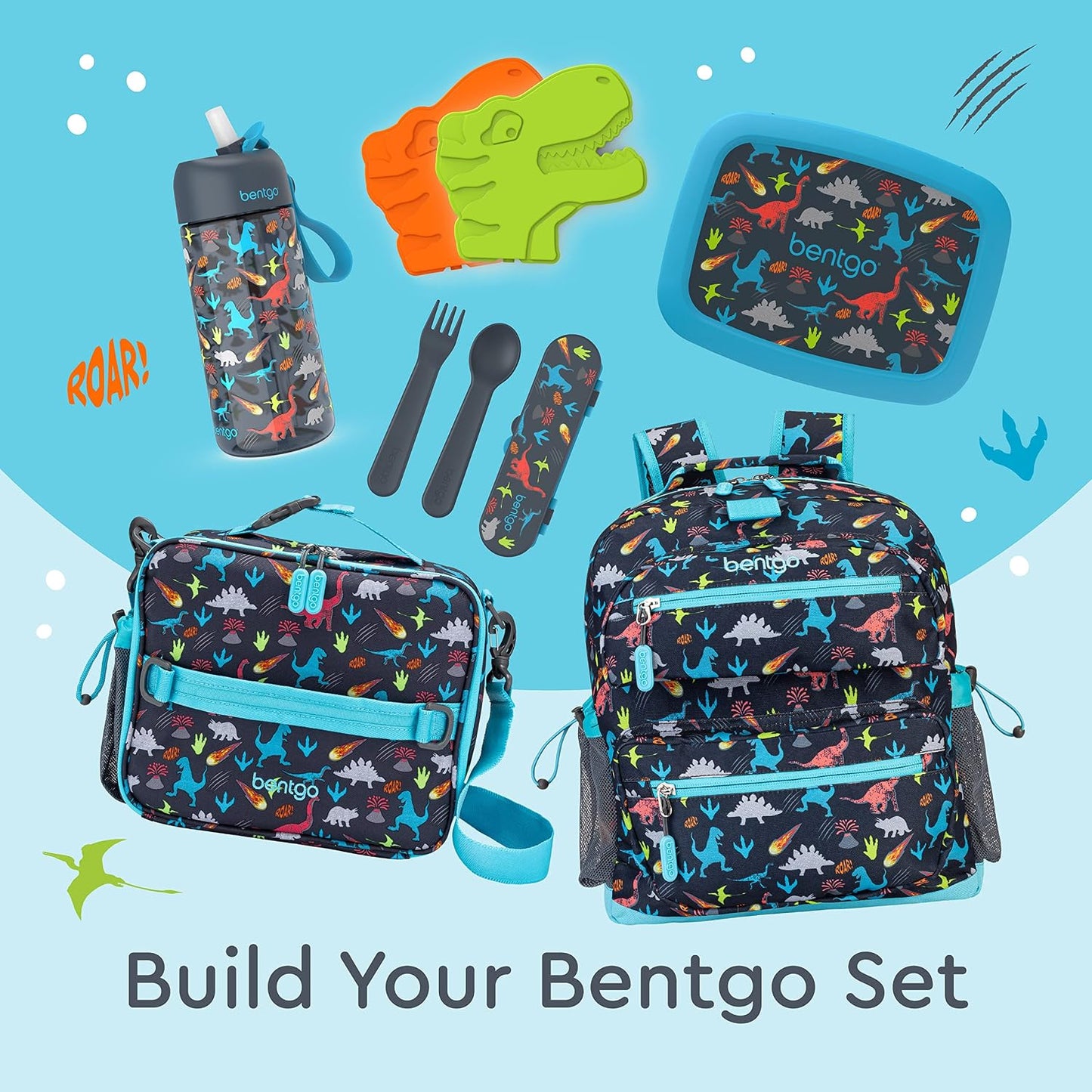 Bentgo Kids Utensil Set - Reusable Plastic Fork, Spoon & Storage Case - BPA-Free Materials, Easy-Grip Handles, Dishwasher Safe - Ideal for School Lunch, Travel, & Outdoors (Shark)