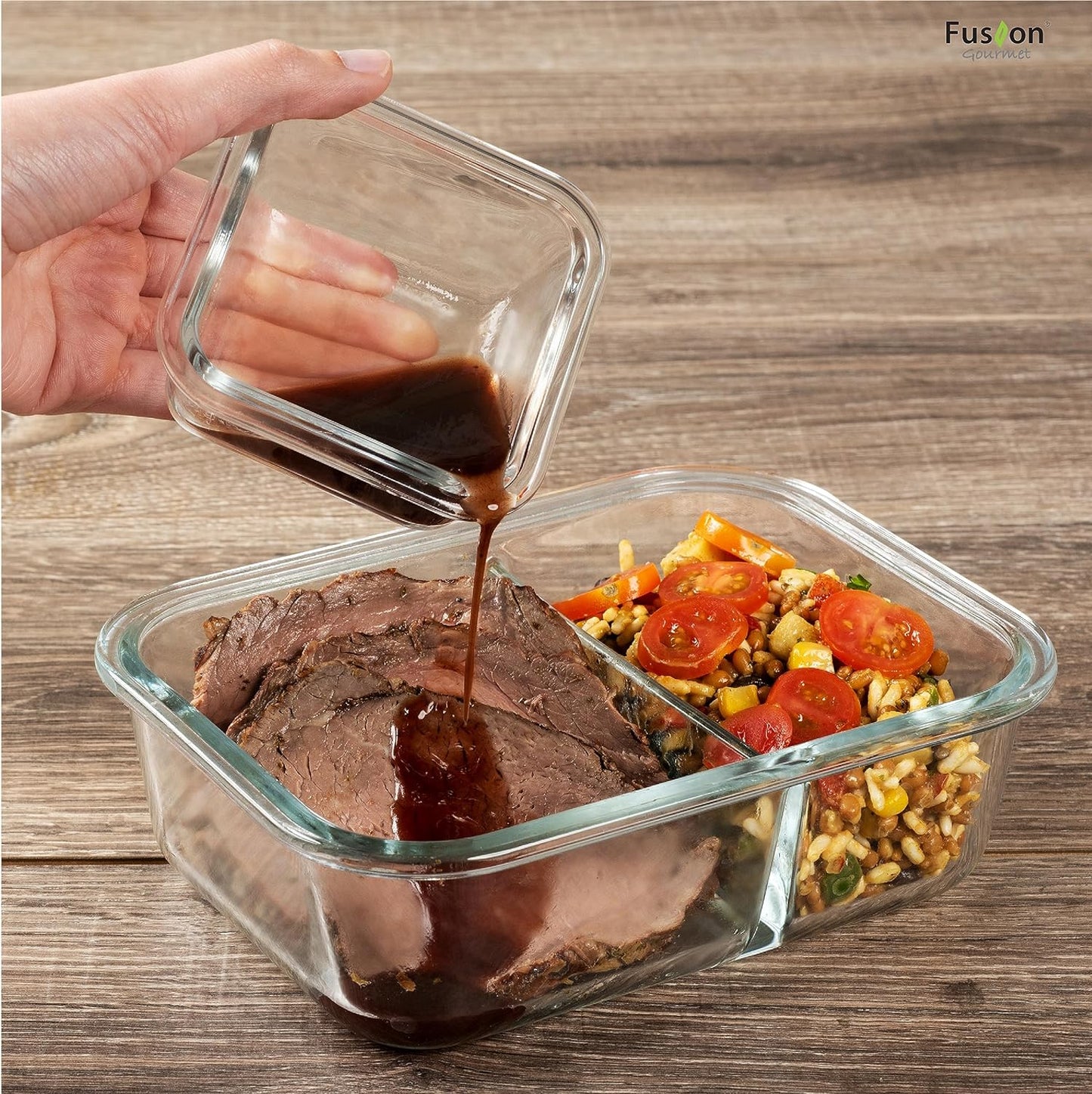 Fusion Gourmet 8 Pack 35 oz Glass Storage Containers with Lids - Airtight, Leakproof, Oven, Microwave & Freezer Safe, Stain & Odor Resistant, Reusable Meal Prep Containers (16-Piece)