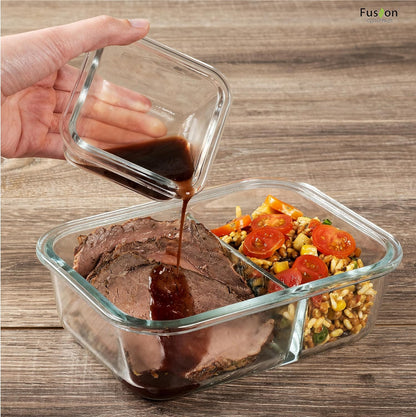 Fusion Gourmet 8 Pack 35 oz Glass Storage Containers with Lids - Airtight, Leakproof, Oven, Microwave & Freezer Safe, Stain & Odor Resistant, Reusable Meal Prep Containers (16-Piece)
