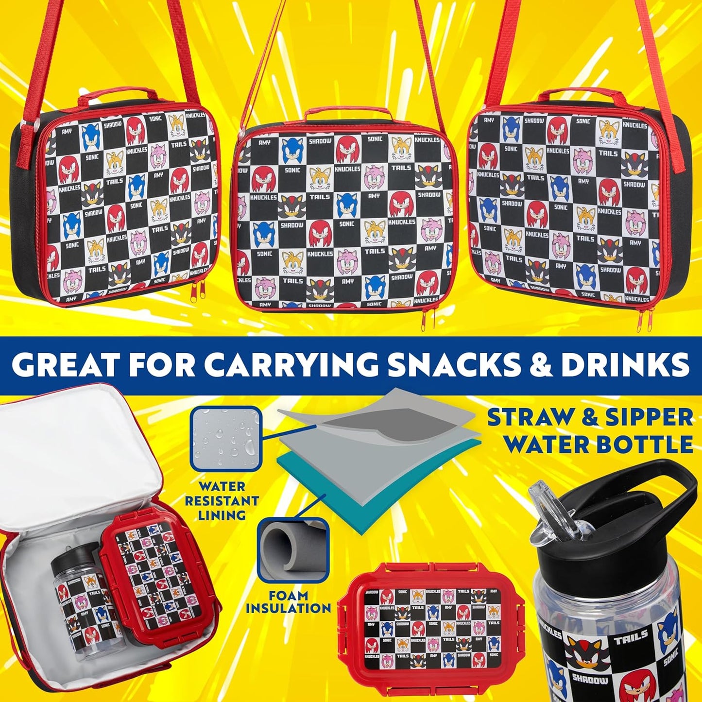 Get Trend SpongeBob Squarepants Water Bottle Lunch Box Lunch Bag Kids Set 3 Pcs Insulated Snack Bag for School Travel Gifts for Kids (Blue SpongeBob)
