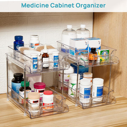Vtopmart 4 Pack Bathroom Under Sink Organizers Organizer, 2 Tier Clear Pull-Out Organization (S-Standard)