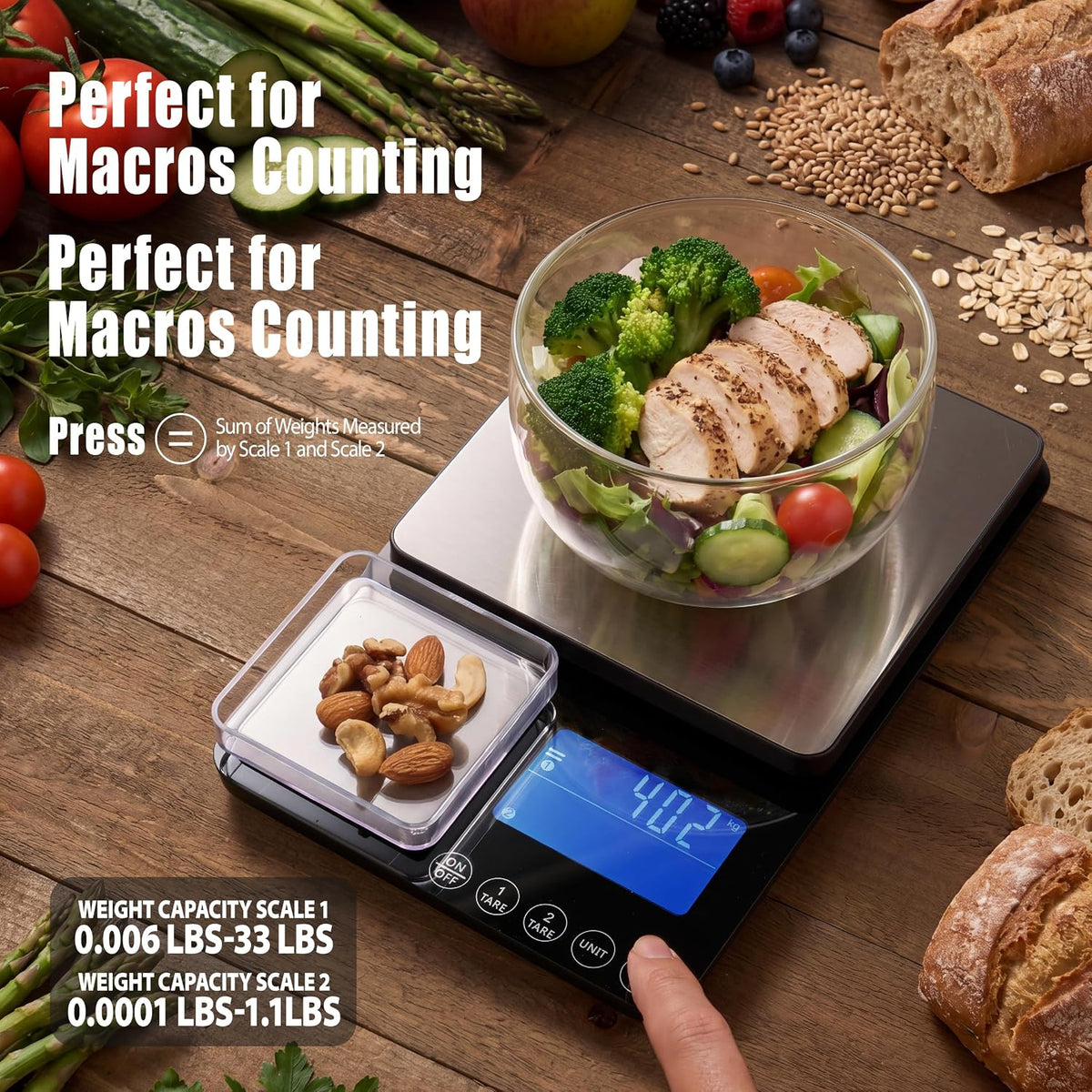 Food Scale 44lb/20kg, Extra-Large Platform Digital Kitchen Scale, 1g/0.1oz High Precision, Stainless Steel/Tempered Glass, Weight Grams and oz for Cooking Baking Meal Prep Sourdough Bread