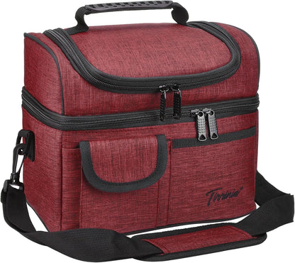 Tirrinia Reusable Lunch Box for Men Women, Insulated Lunch Bag Adult Work, Double Decker Leakproof Lunchbox for Office Picnic Beach—Dual Compartment Lunch Cooler Bag