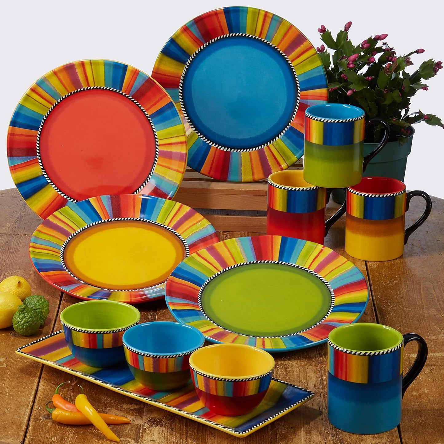 Sierra 13.5" Chip & Dip Platter – Great for Parties, Game Day, and Appetizers – Colorful Multicolor Ceramic Snack Server