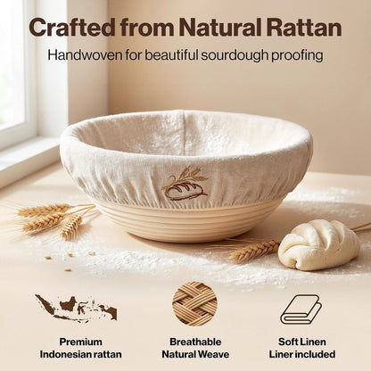 EDELHAUS Sourdough Starter Kit with Round Banneton Proofing Basket