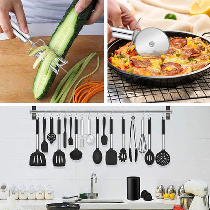 LIANYU 43 Pcs Silicone Kitchen Cooking Utensils with Holder, Heat Resistant Spatula Set with Stainless Steel Handle, Kitchen Cooking Gadgets Tools for Nonstick Cookware Set, Blue