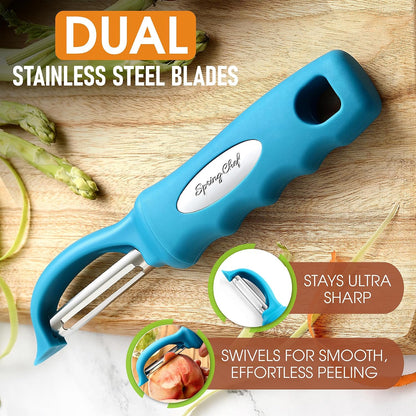 Spring Chef Premium Swivel Vegetable Peeler, Soft Grip Handle and Ultra Sharp Stainless Steel Blades - Perfect Kitchen Peeler For Veggie, Fruit, Potato, Carrot, Apple - Mango