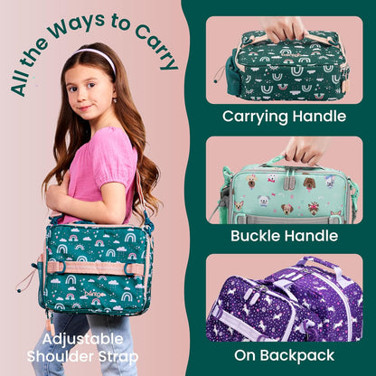 Bentgo Kids Lunch Bag - Durable, Double-Insulated Lunch Bag for Kids 3+; Holds Lunch Box, Water Bottle, & Snacks; Easy-Clean Water-Resistant Fabric & Multiple Zippered Pockets (Mermaid)