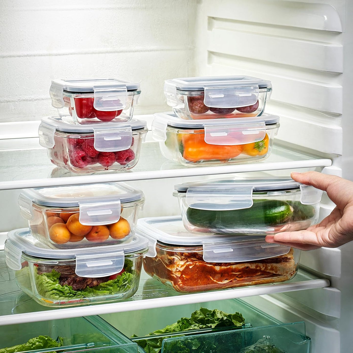 Sorbus 16pc (8 Rectangular 35oz Food Storage Containers and 8 Airtight Lids) – 4.4 Cup Glass Meal Prep Containers, Dishwasher, Freezer, and Oven Safe – Reusable Glass Food Containers for Meal Prep