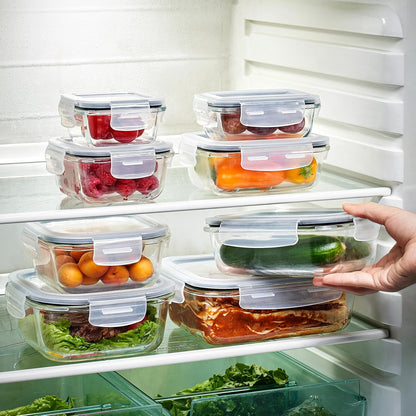 Sorbus 16pc (8 Rectangular 35oz Food Storage Containers and 8 Airtight Lids) – 4.4 Cup Glass Meal Prep Containers, Dishwasher, Freezer, and Oven Safe – Reusable Glass Food Containers for Meal Prep
