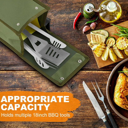 Amylove 2 Pcs Grill Utensil Storage Bag 20" Extra Thick Canvas Barbecue Grill Tool Storage Bag Carry Container Waterproof Zipper Closure, for Outdoor Grilling Camping Hiking Barbecue Accessory(Green)