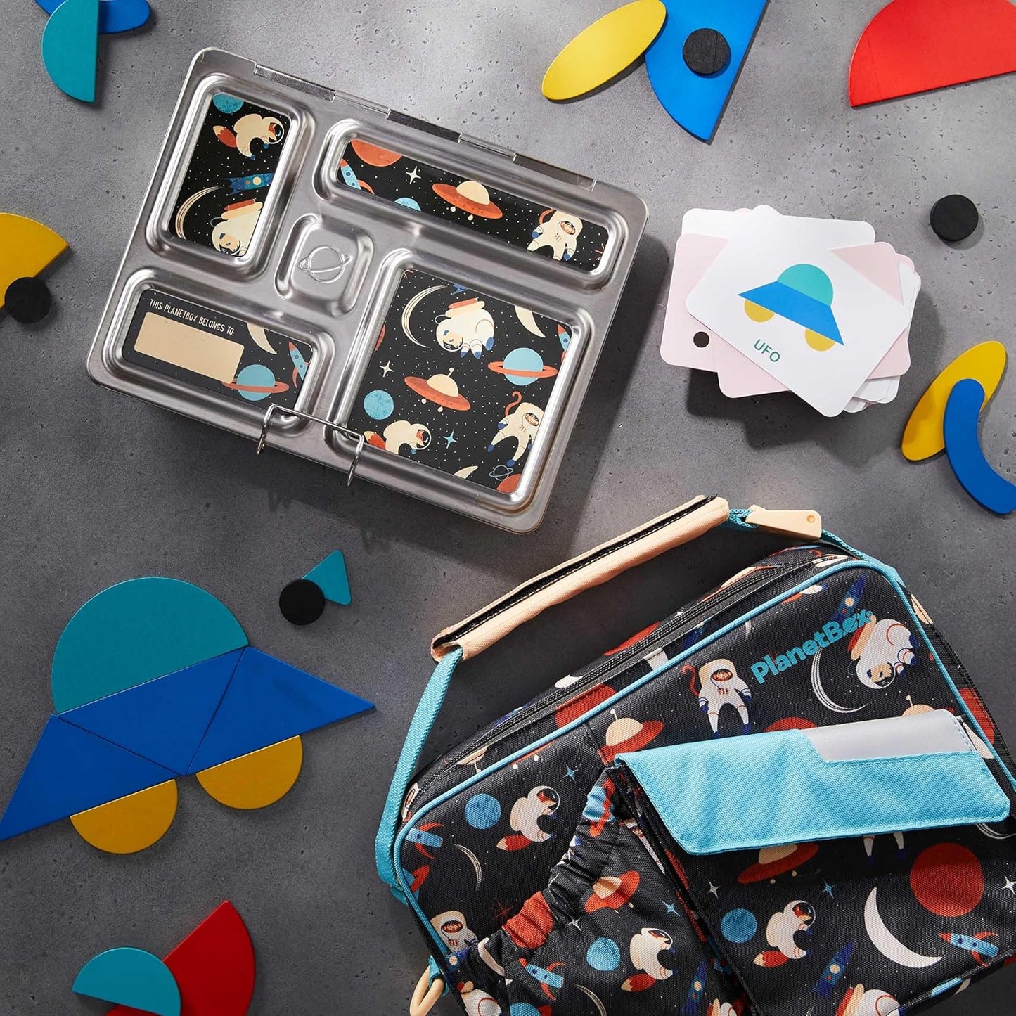 PlanetBox Rover Stainless Steel Bento Box Style Lunch Box Kit for Kids with 5 Compartments – Space Animals Edition includes Insulated Lunch Bag, Leakproof Food Containers and Matching Magnets