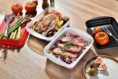 Large Marinade Container with Pyramids Carving Board Style Lid | Grill Prep and Deep Serve Tray | Microwave & Oven Safe Serving Platter Ideal Storing BBQ Meat, Vegetables,Roasting Turkey & Chicken