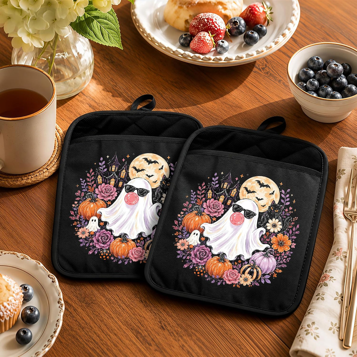 Gothic Cooking Skeleton Chef Pot Holders Heat Resistant