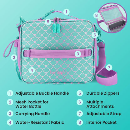 Bentgo Kids Lunch Bag - Durable, Double-Insulated Lunch Bag for Kids 3+; Holds Lunch Box, Water Bottle, & Snacks; Easy-Clean Water-Resistant Fabric & Multiple Zippered Pockets (Mermaid)