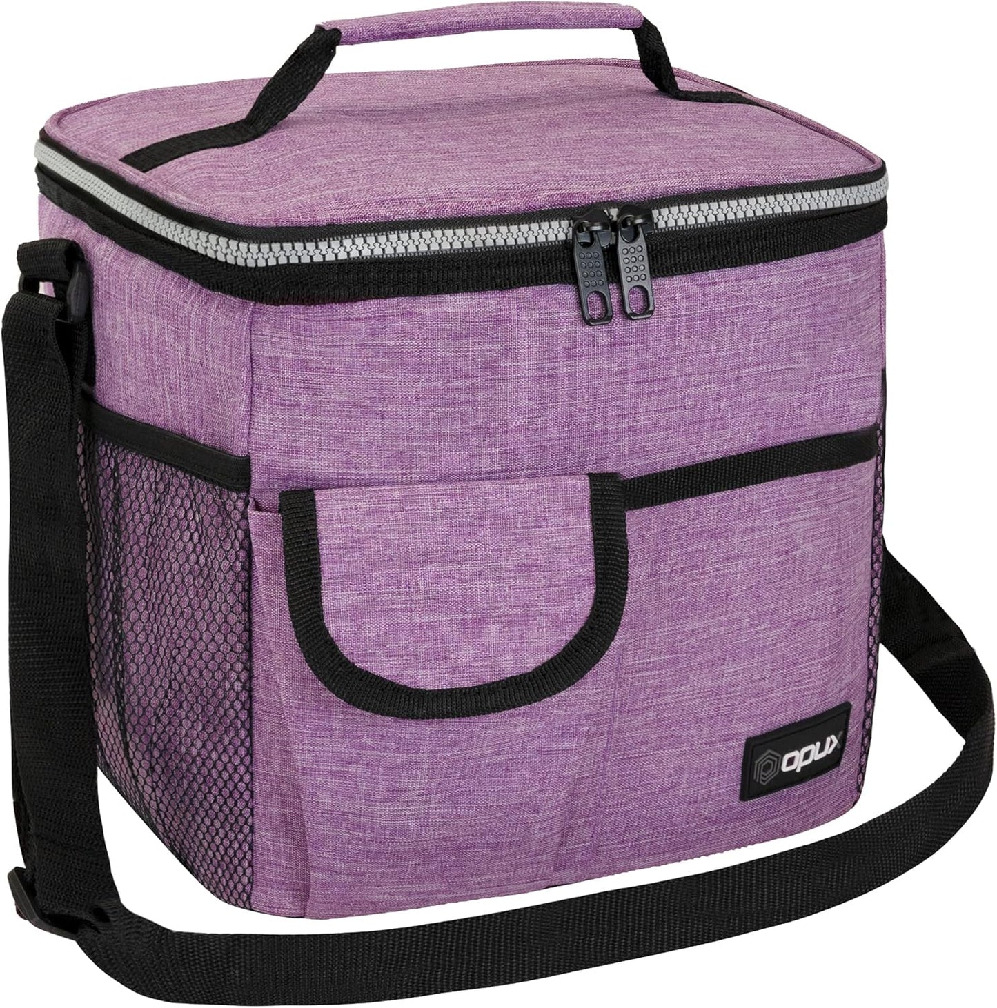 opux Insulated Lunch Bag for Men Women, Leakproof Black Lunch Box for Work, Portable Soft Lunch Cooler Bag with Shoulder Strap, Adult Lunchbox Lunch Pail for Kid Boy Girl School, 14 Can/8L
