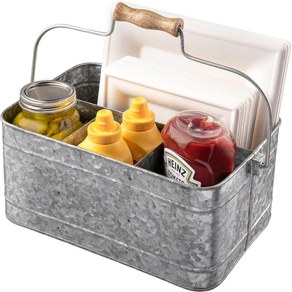 Royalty Art Farmhouse Kitchen Caddy Organizer with Handle for Condiments, Cleaning Products, and Party Supplies, Rustic Galvanized Steel, 13” x 8 1/4”