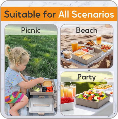 Snackle Box Container for Adults, 11 in 1 Divided Serving Tray Snack Box Containers with Stackable Compartment and Handle, Customizable Charcuterie Boxes Portable Snack Platter for Party Travel, Brown