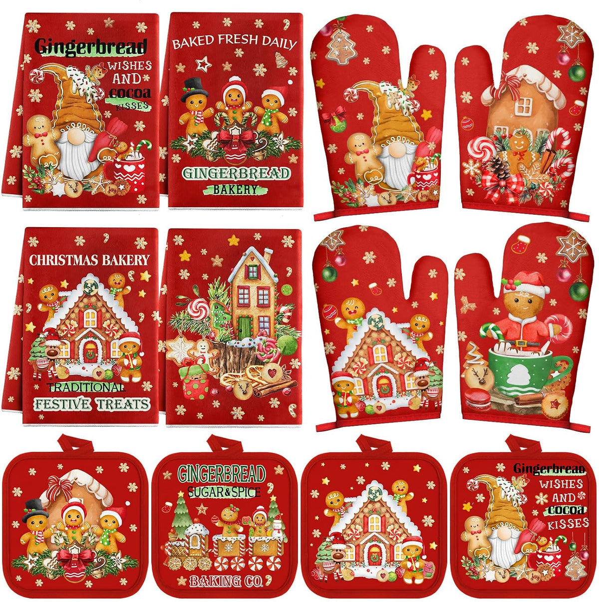 SiliFine 12 Pcs Fall Pumpkin Kitchen Towels Oven Mitts Pot Holders Set
