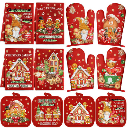 SiliFine 12 Pcs Fall Pumpkin Kitchen Towels Oven Mitts Pot Holders Set