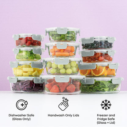 JoyJolt 24pc Borosilicate Glass Storage Containers with Lids | 12 Airtight/Freezer Safe Food Storage Containers for Pantry and Kitchen | Meal Prep Container for Lunch | Glass Tupperware Set
