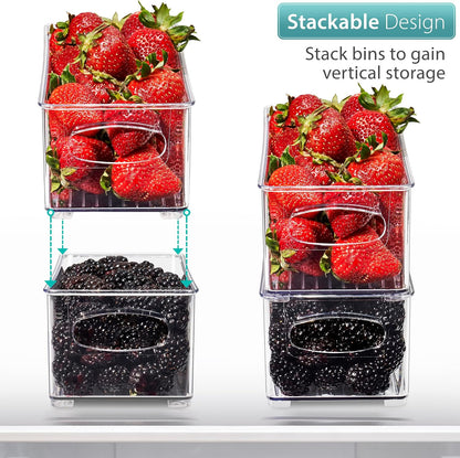 Sorbus Stackable Refrigerator Organizer Bins - Set of 4 Clear Storage Bins for Kitchen Pantry, Freezer & Fridge Organization - Food Organizing Plastic Containers with Handles for Countertops & Drawers